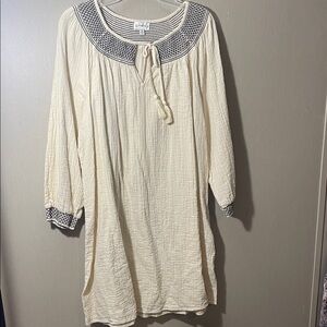 Wonderly Cream Peasant Dress with Black Embroidered Yoke